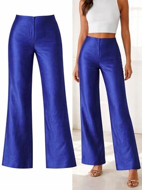 Luxe High-Waist Wide Leg Pants - Rich Blue